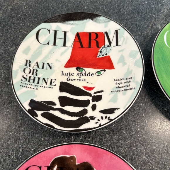 Kate Spade Charm Lenox Makeup Headlines Tidbit Plates, Set of 4, 5.75" - Picture 2 of 7